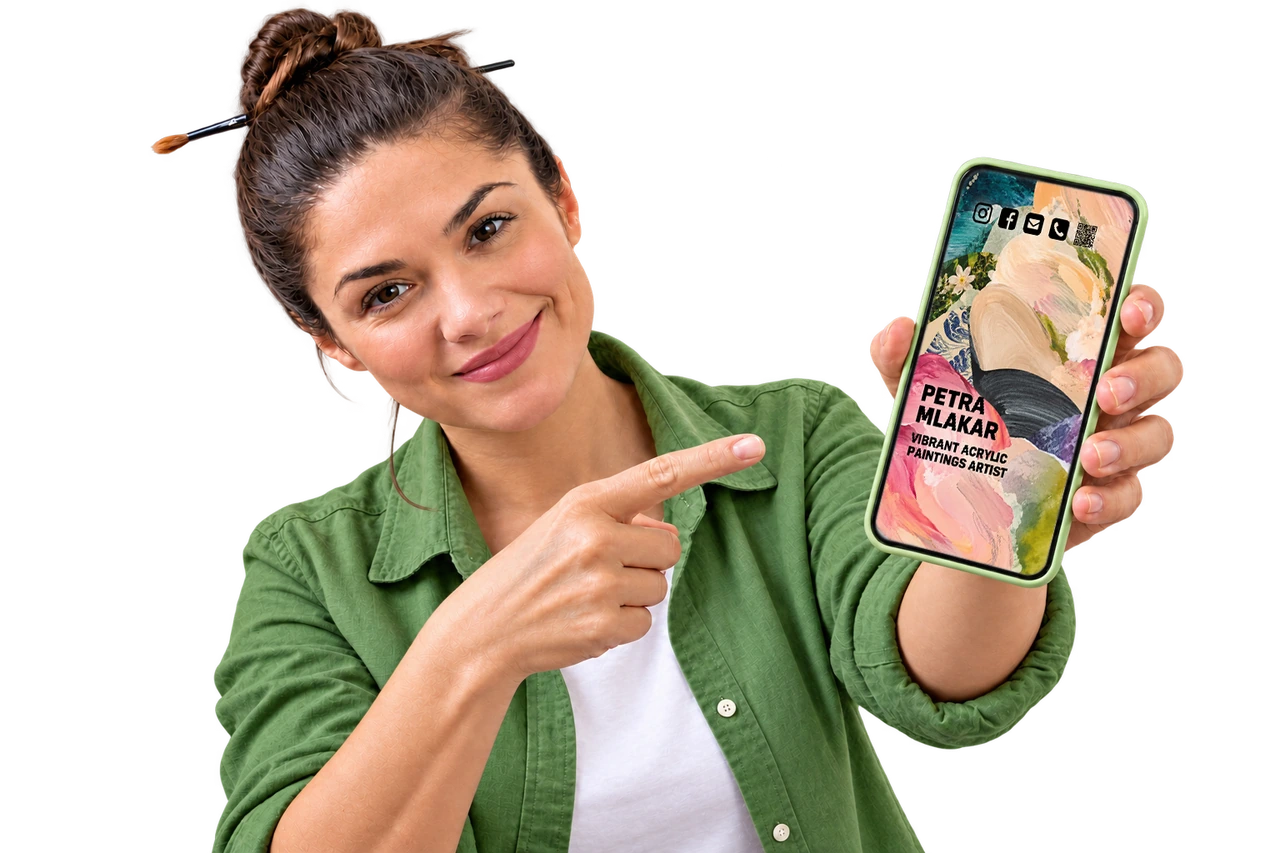 Petra Mlakar holding a phone showing her MyBio.